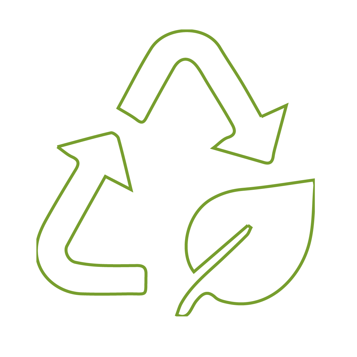 hand drawn recycle symbol with a leaf